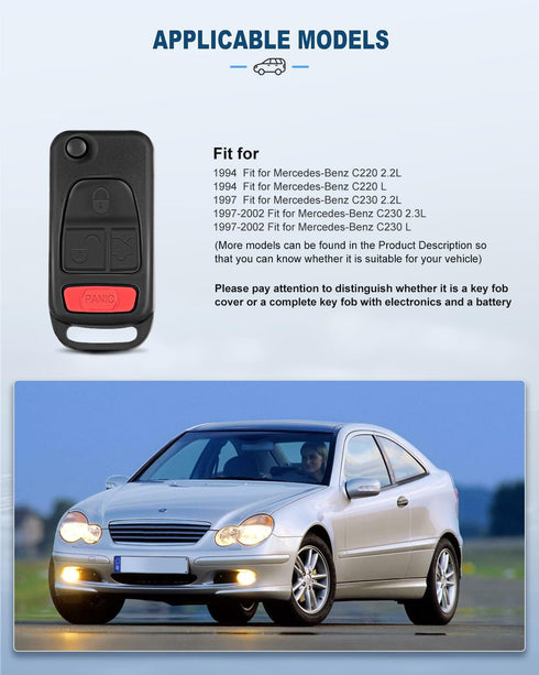 ECCPP Key Fob Shell Case Replacement for 1PC 4 Buttons Replacement Uncut Keyless Entry Remote Control Car for Mercedes-Benz AMG/ S500/ SL500/ SLK2...