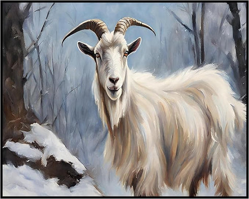 Posterizer 1 pcs-goat in snowy winter nature-oil painting style 3-Art for Animal Lovers-Landscape & Nature Art-Decor for Home & Office- unframed w...