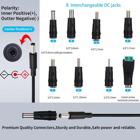 15V 2A Power Adapter 15Volt AC Adapters Charger 15V DC Regulated Switching Power Supply with 8 Interchangeable DC Plug for 15V 2000mA 1500mA 1000m...