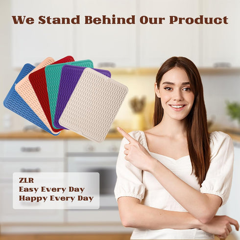 ZLR Silicone Dish Drying Mat for Kitchen Counter, Eco-Friendly Fast Dry Dish Mat, Easy Clean Multi Usage Drying Matt, Heat Resistant Trivet, 12" x...