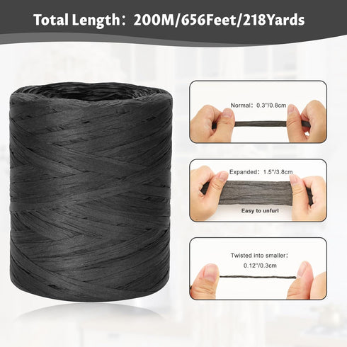 G2PLUS 218 Yards Raffia Paper Craft Ribbon, 1/4 Inch Wide Raffia Ribbon for Gift Wrapping, Black Raffia Ribbon Packing Twine String for DIY Arts &...