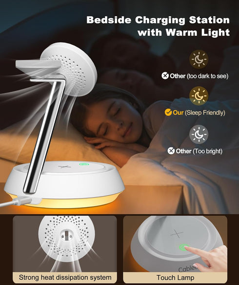 3 in 1 Wireless Charging Station with Light for Apple Devices, 15W Magnetic Wireless Charger Stand Fast Charging for iPhone 15 14 13 12, AirPods a...