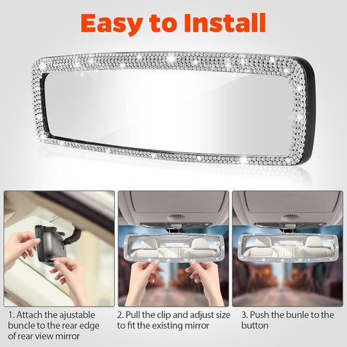 Linkstyle Bling Car Rear View Mirror, Crystal Rhinestones Rearview Mirror with Glitter Mask Hook Universal Fit Most Vehicle Cars SUV Vans Trucks, ...