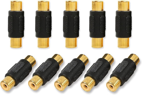10 Pack Audio Video Gold RCA Female to Female Coupler Connector Adapters,Gold Plated RCA Female to Female Coupler,Compatible with Phono,Speaker,RC...