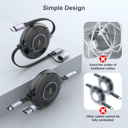 100W Retractable USB C Cable, USB A/USB C to USB C PD 5A Fast Charging Cord with Data Transfer, 100W USB C Retractable Phone Charger for iPhone 15...