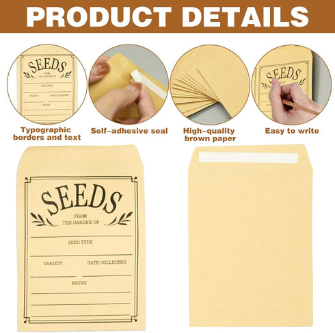 200Pcs Seed Envelopes, Seed Envelopes Resealable Small Seed Packets Envelopes Brown Paper Seed Envelopes with Printing, 3.1x4.7 Inch Self Sealing ...