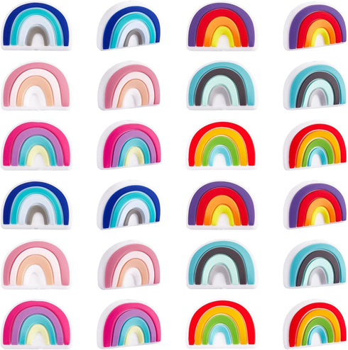 18Pcs 6 Colors Rainbow Silicone Beads Bulk Rainbow Loose Spacer Beads Charm Color Silicone Beads Kit for DIY Necklace Bracelet Earrings Keychain C...