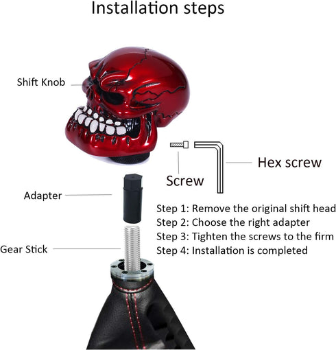 Skull Shift Knob Transmissions Gear Shifter Stick Handle Shifting Lever Fit Most Manual Automatic Cars Truck SUV (Red)...