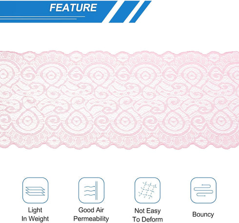 MECCANIXITY 7.1 Inch Wide 5 Yard Lace Ribbon Floral Pattern Pink Lace Trim Ribbon for Sewing Making,and DIY Crafts,Gift Wrapping,Wedding Decor...