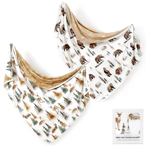 GRSSDER Baby Blankets Super Soft Stretchy Jersey Swaddle Blanket 2 Pack for Baby Boys, Double Layer Reversible Receiving Blankets 34 x 44, Extra L...