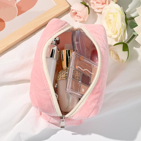 Makeup Bag Plush Cosmetic Bag Cute Aesthetic Makeup Bag Pink Makeup Pouch Travel Toiletry Bag Organizer Soft Makeup Brushes Accessories Storage Ba...
