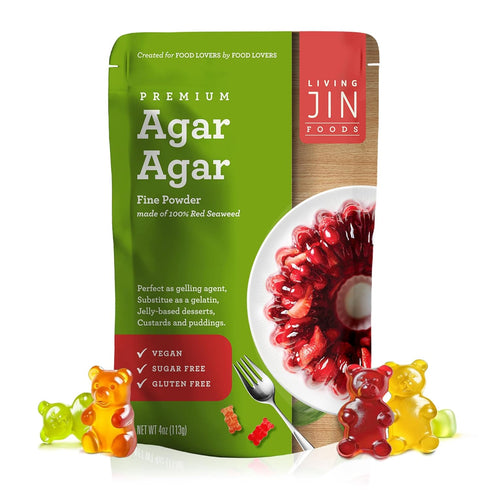 LIVING JIN Agar Agar Powder, 4 oz. Kosher, Plant-Based Gelatin Powder, Vegan Agar Agar, Vegan Jello, Sugar-Free, 100% Natural Red Algae...