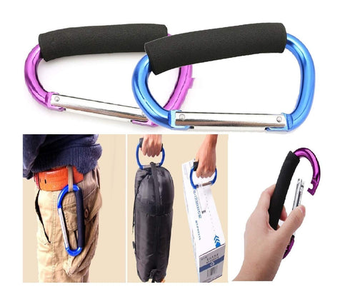 Large Stroller Hooks for Mommy, 2 pcs Carabiner Stroller Hook Organizer for Hanging Purses, Diaper Bag, Shopping Bags. Clip Fits Single/Twin Trave...