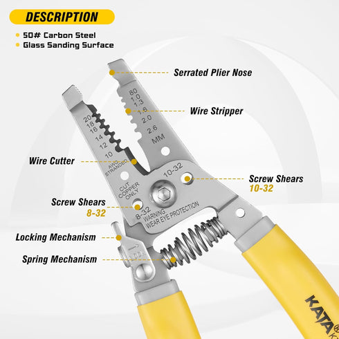 KATA 7 Inch Wire Stripper Wire Cutter, Cutting for 10-18 AWG Solid Wire and 12-20 AWG Stranded Wire, Wire Stripping Crimper Plier Multi-function H...
