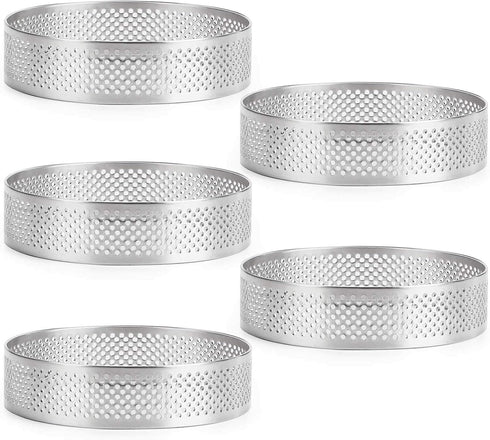 FANGSUN Tart Ring, Perforated Tart Rings for Baking, Stainless Steel Nonstick Round Cake Ring, Metal Pastry Mold for French Dessert, Small Fruit T...