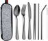 Portable Stainless Steel Flatware Set, Travel Camping Cutlery, Portable Utensil Silverware Dinnerware Set with a Waterproof Case (Black)...