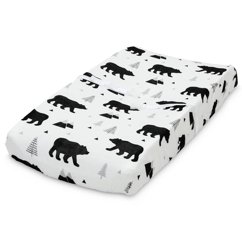 Organic Baby Changing Pad Cover - Muslin Fitted Changing Pad Cover for Boys - Soft and Breathable, Baby Bear Woodland, 16”x32”...
