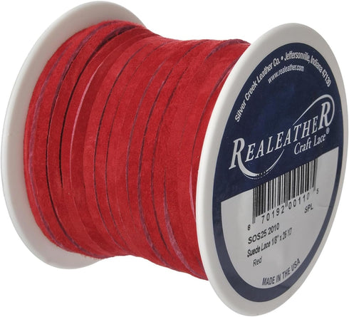 Silver Creek Leather Co Realeather SOS25-2010 Suede Leather Lace for Crafts and Jewelry Making, 0.125" x 25', Red, 1-Spool...