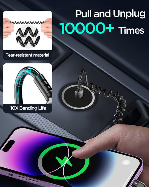 AICase Coiled Lightning Cable for Car 2 Pack, Coil iPhone Charger Cable Compatible with iPhone 14 Pro Max/13 pro max/12 Pro/12/11/XS/XS Max/XR/X/8...