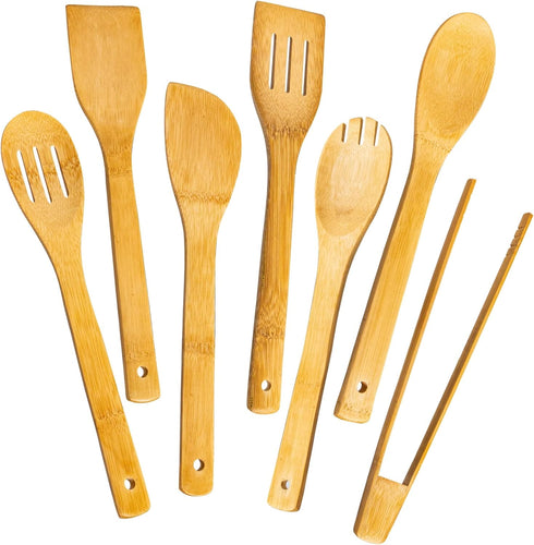 Wooden Spoons for Cooking 7-Piece, Kitchen Nonstick Bamboo Cooking Utensils Set, Durable and Healthy Bamboo Wooden Spatula Spoon for Cooking, Eisi...