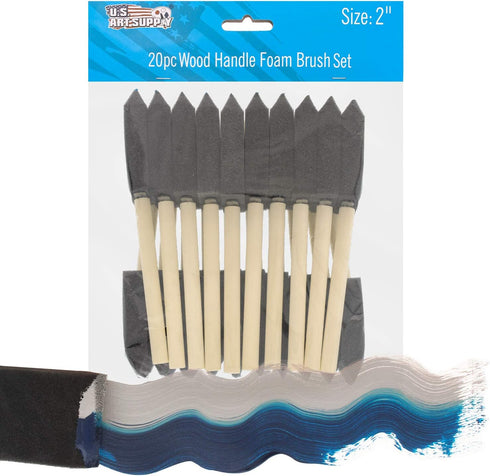 US Art Supply 2 inch Foam Sponge Wood Handle Paint Brush Set (Value Pack of 20) - Lightweight, Durable and Great for Acrylics, Stains, Varnishes, ...