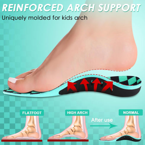 ROCKTAKIN Kids Arch Support Shoe Insoles, Plantar Fasciitis Orthotics Inserts Strong Support for Children's High Arch, Flatfoot Pain Relief, Postu...