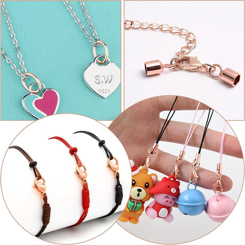100pcs Alloy Lobster Clasps+100pcs Extension Chains with 100pcs Jump Rings Kit, Rose Gold Lobster Claw Clasps Open Jump Ring Tail Chain for Neckla...