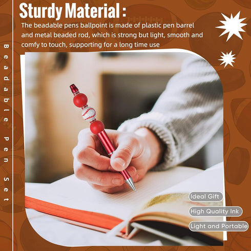 16 Set Sports Bead Pens Bulk DIY Beadable Pens Making Kit Plastic Assorted ball Beads Crystal Spacer Wood Ballpoint Pen with Black Refills Pen Bag...