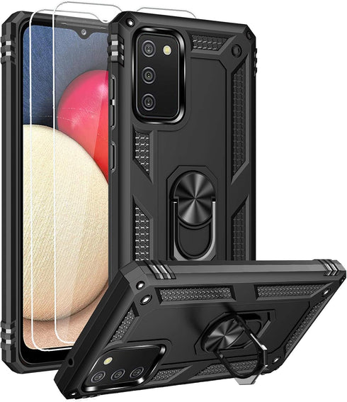 for Samsung A02s Case, Galaxy A02s Case with HD Screen Protector, Military-Grade Ring Kickstand Holder Car Mount 15ft Drop Tested Shockproof Cover...