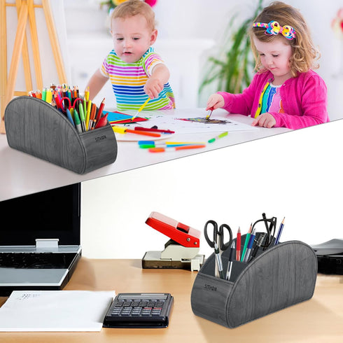 SITHON Remote Control Holder with 5 Compartments - PU Leather Remote Caddy Desktop Organizer Store TV, DVD, Blu-Ray, Media Player, Heater Controll...