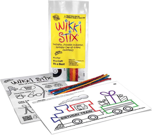 WIKKI STIX Birthday Fun Favors, pack of 20 individual fun favors, each with 12 and a birthday themed play sheet, Made in the USA...