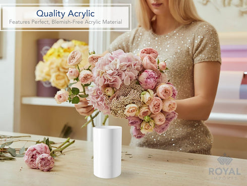 Royal Imports Flower Acrylic Vases Cylinders - Decorative Centerpiece Display for Home or Wedding - Non Breakable Plastic, 5X8 - White...