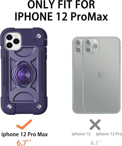 for iPhone 12 Pro Max Case 6.7 Inch with Ring Stand, with 2 Pack Glass Screen Protector + 1 Pack Camera Lens Protector,Heavy-Duty Shockproof Cover...