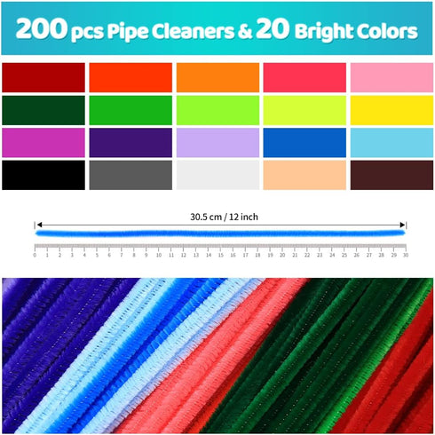 200pcs 20colors, Pipe Cleaners, Chenille Stems, Pipe Cleaners for Crafts, Pipe Cleaner Crafts, Art and Craft Supplies...