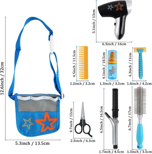 deAO Stylist Hairdresser Barber Salon Role Play Set with Hairdryer, Curling Iron, Belt and Styling Accessories Included – Great Pretend Play Set f...