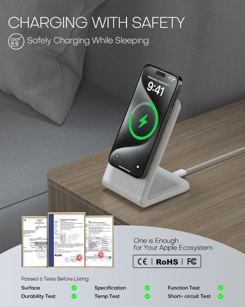 Mag-Safe Charger Stand (with 20W Adapter, 5Ft USB-C Cable) for Apple Standby Mode, Magnetic Wireless Charger with Fast Charging Capability for iPh...