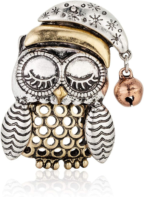 RareLove Cute Vintage Owl Santa Hat Ring Bell Two Tone Christmas Pins and Brooches Rose Gold Silver Plated Alloy Holiday Animal Jewelry For Women ...