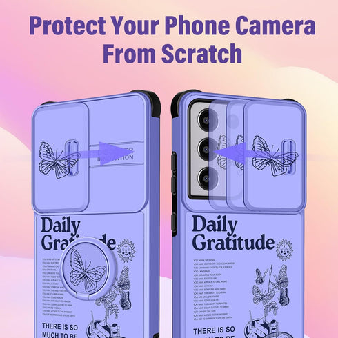 (2in1 for Samsung Galaxy S21 Ultra Case for Women Cute Girls Butterfly Phone Cover Pretty Girly Purple Butterfly Design with Camera Cover+ Ring St...