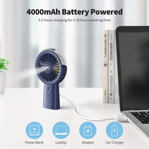 Otlonpe Misting Fan Portable Handheld Fan, 4000mAh Hand Held Mist Fan Rechargeable Power Bank, 90° Adjustable Small Mister Fan, Personal Cooling W...