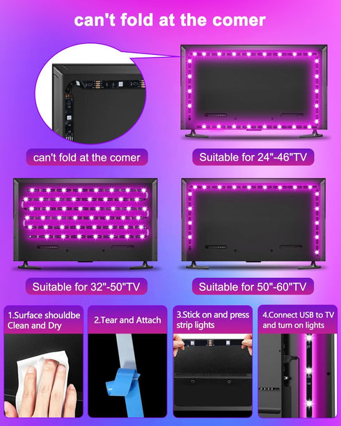 Daymeet TV LED Backlight, 9.8ft for TV Behind 32-45 inch TV Led Lights for TV/Monitor Backlight, RGB TV Led Light Strip, USB Powered Led TV Light ...