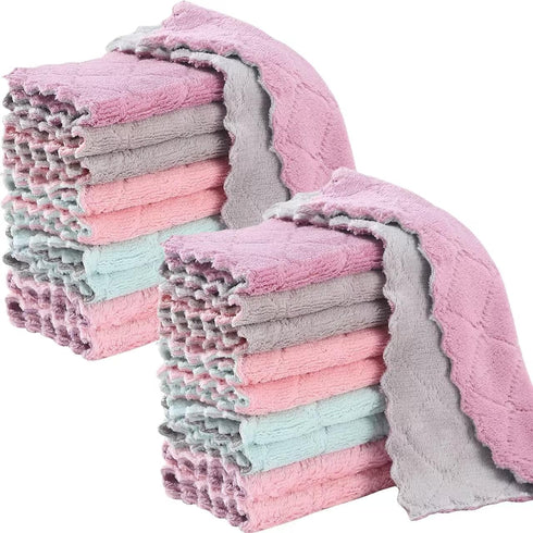 20 Pack Kitchen Dish Cloths Dish Towels, Super Soft and Absorbent Coral Fleece Cloth, Coral Velvet Microfiber Cleaning Cloth, Nonstick Oil Washabl...