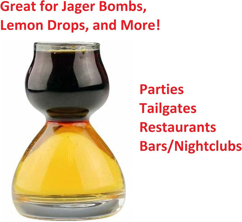 Double Bubble Layered Shot Glass – Chaser Shot Glass Jigger for Smooth Tasty Shots – Fun Unique Split Shot Glasses Barware (1.25oz Top & 2.25oz Bo...