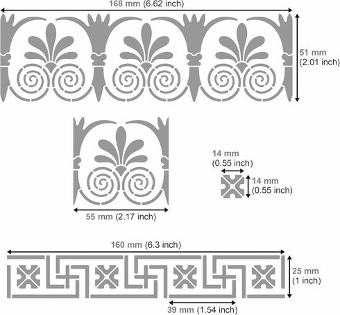 Aleks Melnyk No.334 Metal Stencil, Ancient Greek Fret and Roman Ornament, Meander, Palmette Motif, Border, Patterns, Small Stencil, 1 PC, Template...