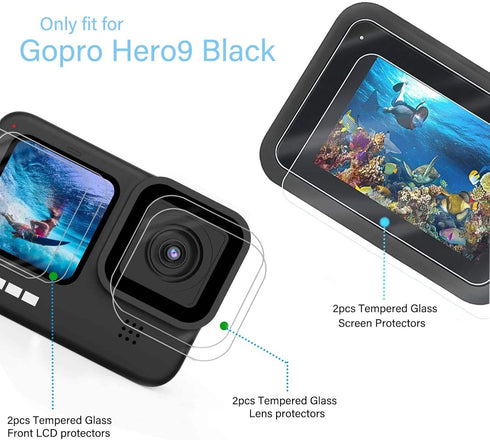PCTC 9PCS Hero 12 11 10 9 Screen Protector Compatible with Go Pro Hero 12/Hero 11/Hero 10/Hero 9 Black,9 Packs Ultra Clear Tempered Glass Screen P...