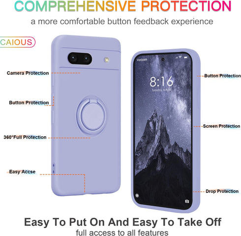 Case for Google Pixel 8A?2024 Released?, Silicone Case with Ring 360°rotatable Kickstand Support Magnetic Car Mount?Protective Cover with Strap La...