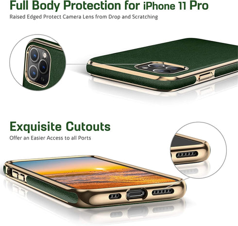 LOHASIC for Luxury Leather iPhone 11 Pro Case – Slim Designer PU Cover with Electroplated Frame, Soft TPU Bumper, Anti-Slip Grip, Business Protect...