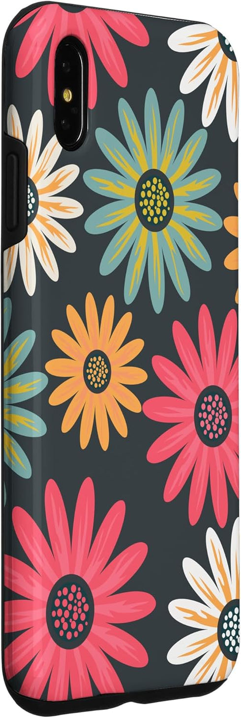 iPhone XS Max Floral Daisy Flowers Pink Green Orange Grey Pattern AEN021 Case...
