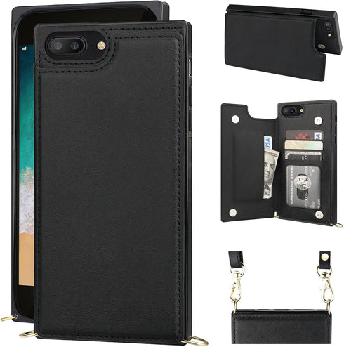 Bocasal Crossbody Wallet Case for iPhone 7 Plus/8 Plus Credit Card Holder PU Leather Kickstand Shockproof Detachable Cross Body Strap Lanyard Magn...