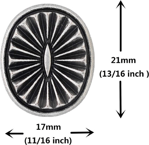 Bezelry 12 Pieces Oval Southwest Concho Style Metal Shank Buttons. 21mm X 17mm (Antique Silver)...