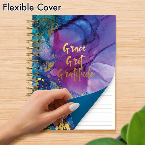 Designer Greetings, Designer Papers Flex Cover Journal with Elastic Band, “Grace, Grit, Gratitude” Purple and Blue Marble - 320 Pages (6” x 8.25”)...
